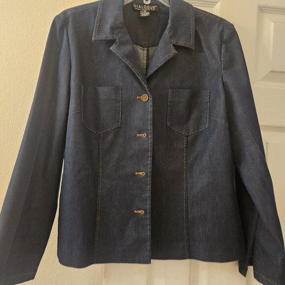 Dialogue by QVC Boxy Blue Jean Jacket Blazer button pocket stitch Western  12 - Picture 1 of 13
